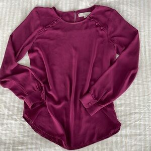Loft Long Sleeve Plum Button Blouse
